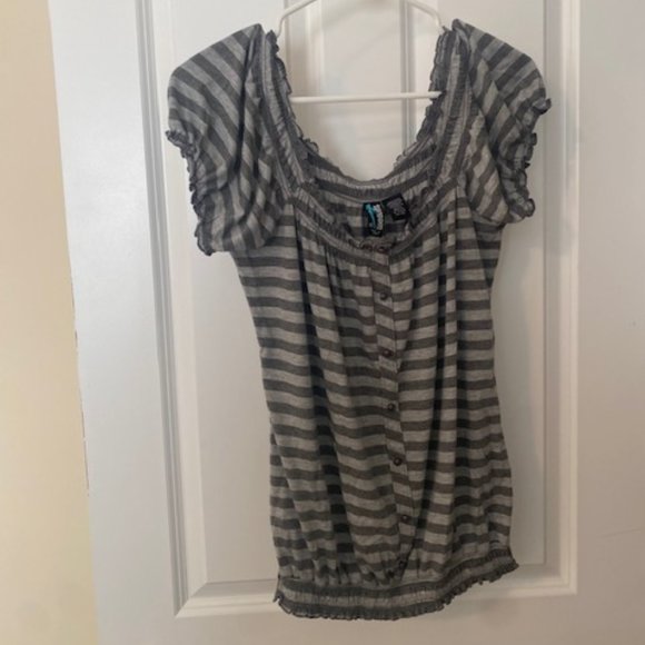 Top Transparent Rayé Noir Et Gris Forever 21 - Taille L Femme - Occasion Très Bon état